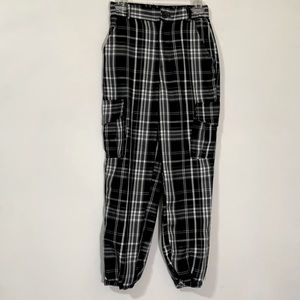 Black Plaid Cargo Joggers